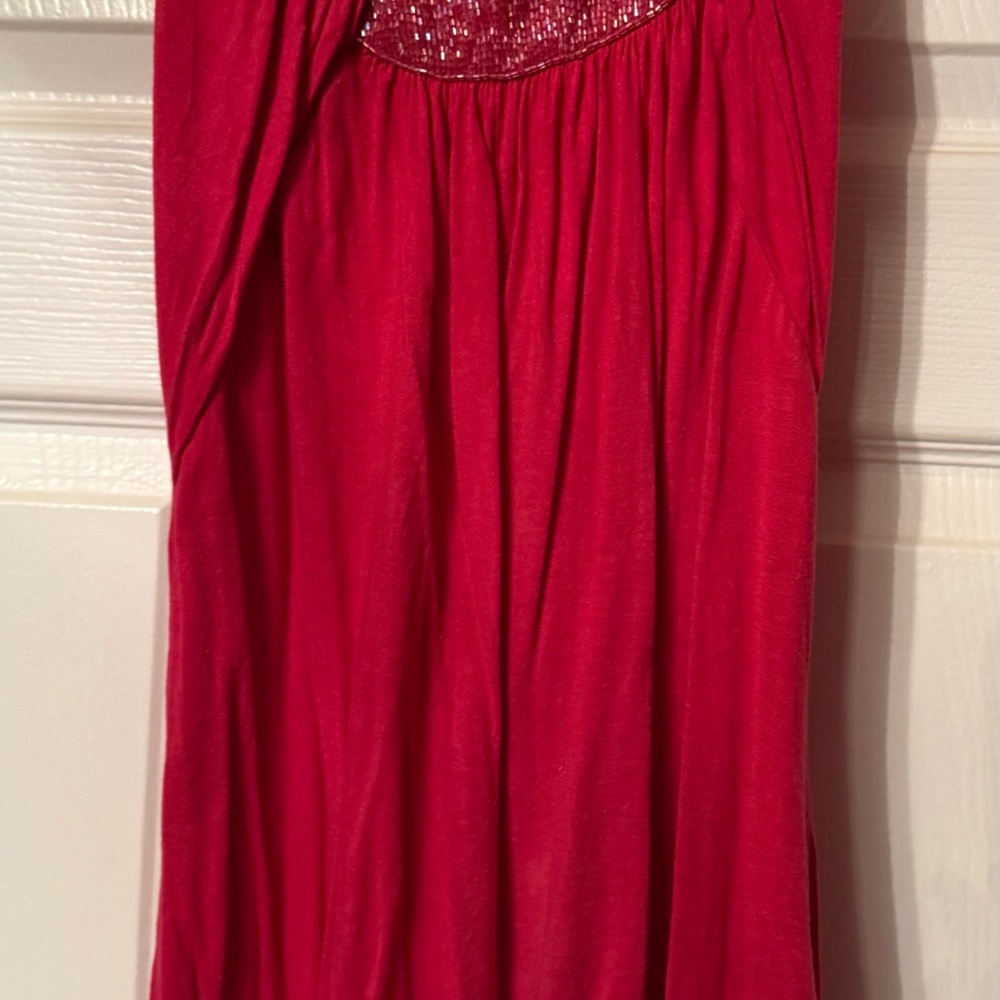 Elegant Red Dress with Embellished Detail
